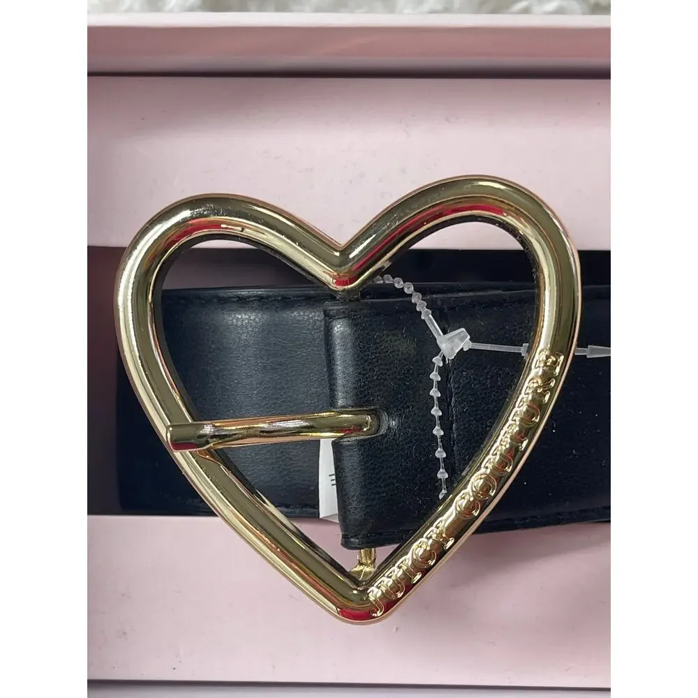 Juicy Couture Black Belt Heart shaped Buckle Gold Tone Adjustable Size M/L NEW